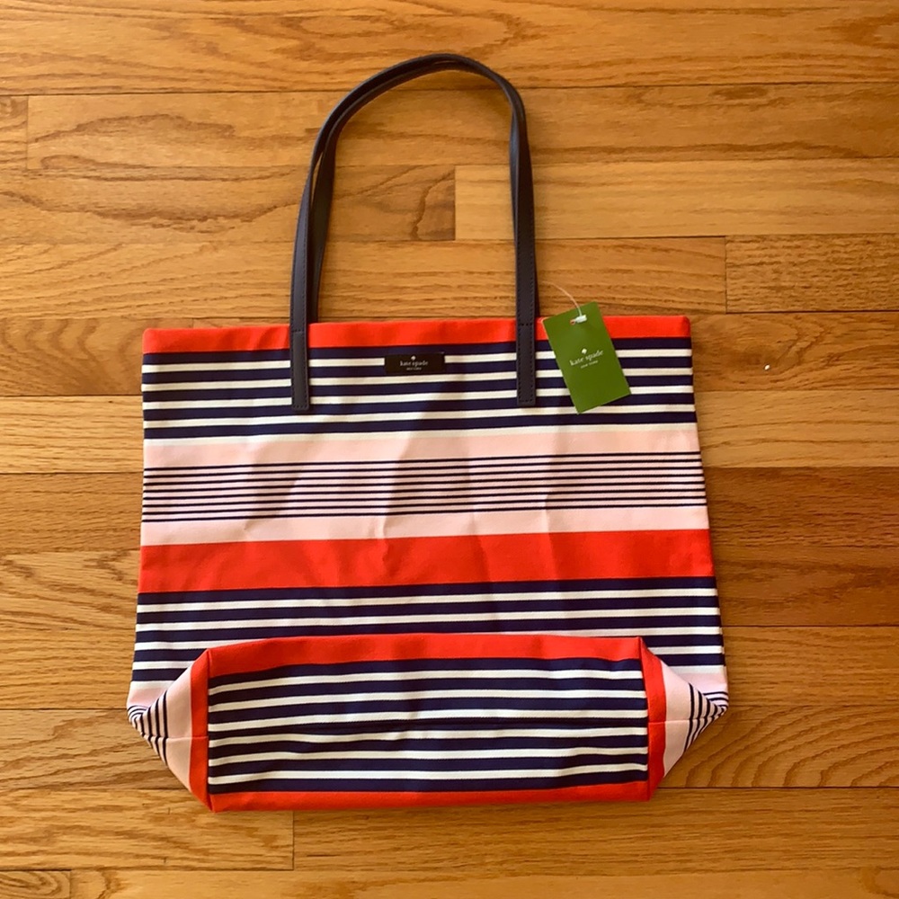 Kate Spade striped canvas cloth tote bag, NWT
